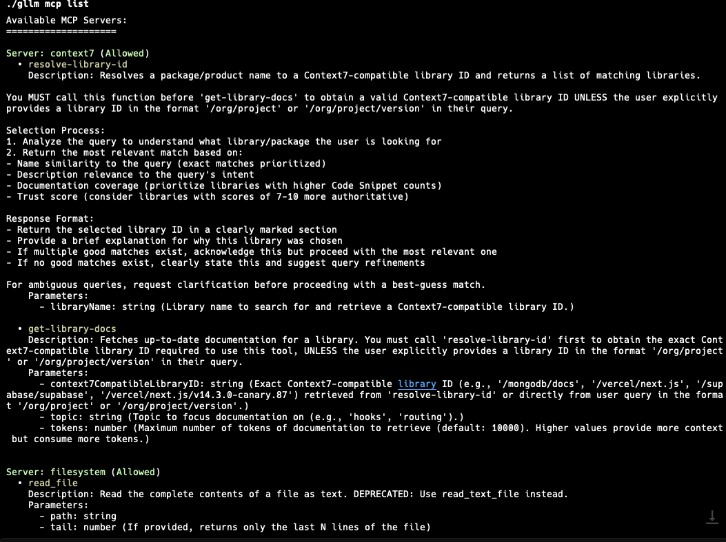 List MCP Tools Screenshot