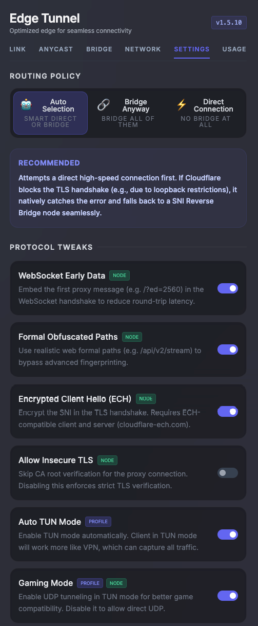 Routing Settings